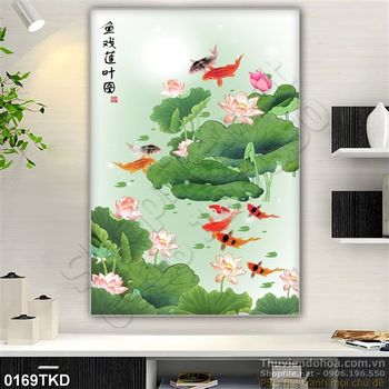 Tranh hoa Sen và cá chép Koi