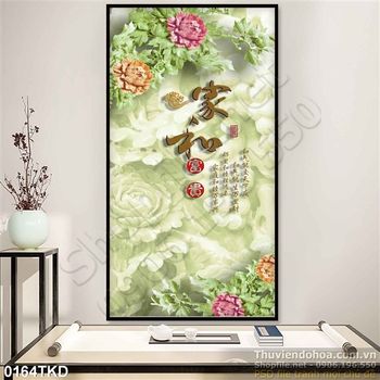 Tranh thư pháp hoa mẫu đơn giả ngọc