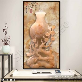 Tranh bình hoa thư pháp giả ngọc