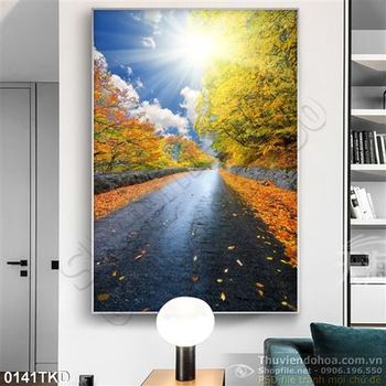 Tranh con đường mùa thu