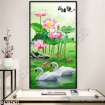 Tranh hoa Sen và chim thiên nga