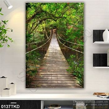 Tranh cây cầu đi qua sông