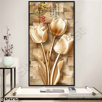 Tranh thư pháp hoa tulip giả ngọc