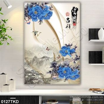 Tranh hoa mẫu đơn thư pháp