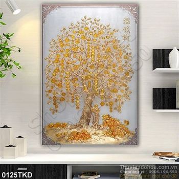 Tranh cây tiền vàng phong thủy