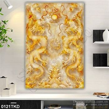 Tranh giả ngọc đôi rồng trang trí phòng khách