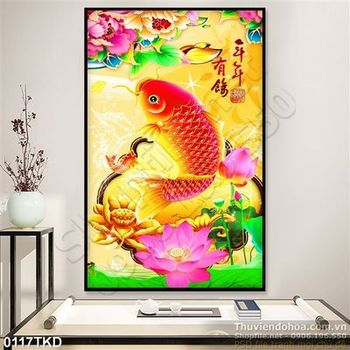 Tranh cá chép và hoa mẫu đơn