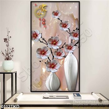 Tranh bình hoa Đào giả ngọc
