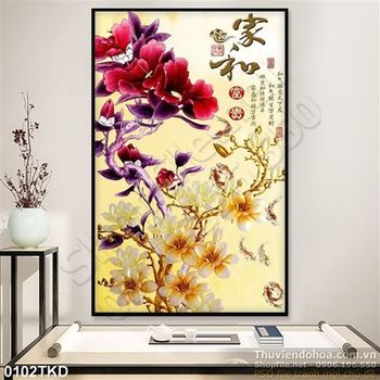 Tranh hoa Mộc Lan thư pháp treo tường