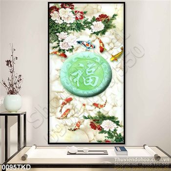 Tranh cá chép và hoa mẫu đơn