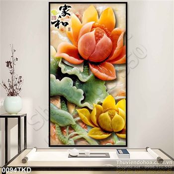 Tranh giả ngọc hoa Sen thư pháp treo tường