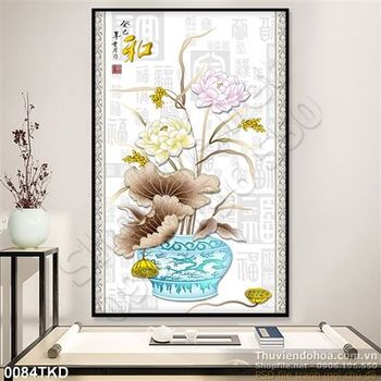 Tranh thư pháp bình hoa Sen