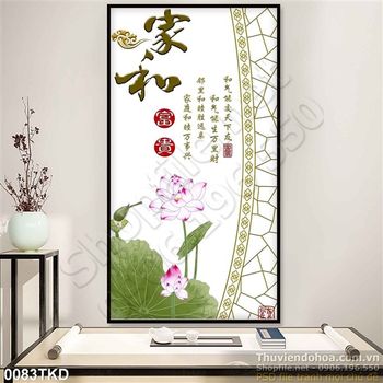 Tran phong thủy thư pháp hoa Sen