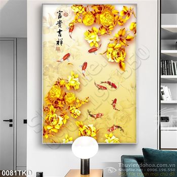 Tranh hoa hồng và cá chép treo tường