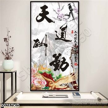 Tranh thư pháp hoa mẫu đơn phong thủy