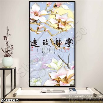 Tranh giả ngọc hoa mộc lan trang trí phòng khách