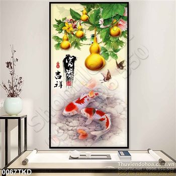 Tranh cá chép thư pháp kim tiền