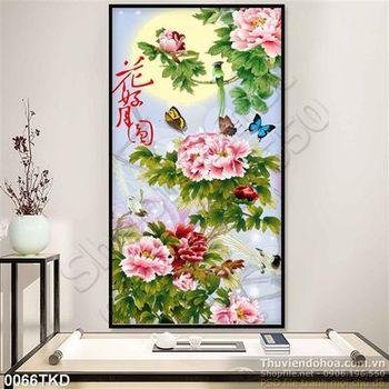 Tranh thư pháp hoa mẫu đơn