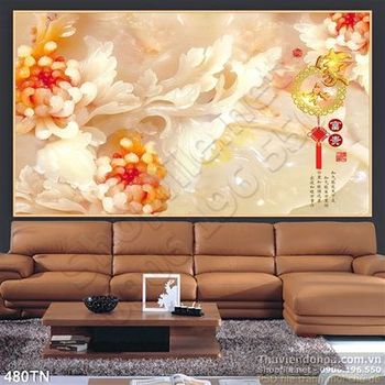 Tranh giả ngọc hoa cúc thư pháp