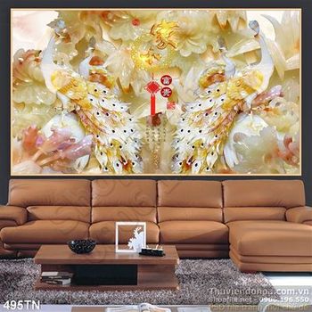 Tranh giả ngọc chim công thư pháp