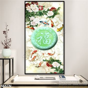 Tranh giả ngọc hoa mẫu đơn và cá chép