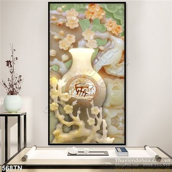 Tranh giả ngọc bình cổ và hoa đào