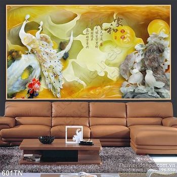 Tranh giả ngọc chim công thư pháp