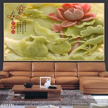 Tranh giả ngọc hoa sen thư pháp