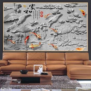 Tranh giả ngọc cá và hoa sen