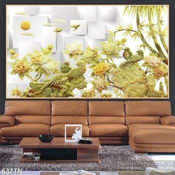 Tranh giả ngọc chim én và cây tre