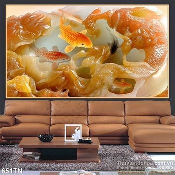 Tranh giả ngọc cá và hoa sen