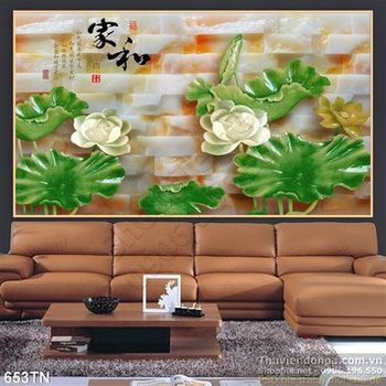 Tranh giả ngọc hoa sen và thư pháp