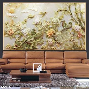 Tranh giả ngọc hoa sen và chim