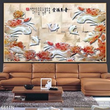 Tranh giả ngọc hoa sen thư pháp