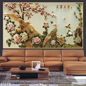Tranh giả ngọc hoa đào và chim