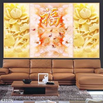 Tranh giả ngọc hoa sen thư pháp