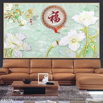 Tranh giả ngọc hoa sen thư pháp