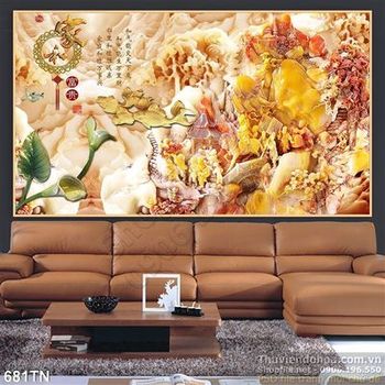 Tranh giả ngọc hoa sen và phong cảnh