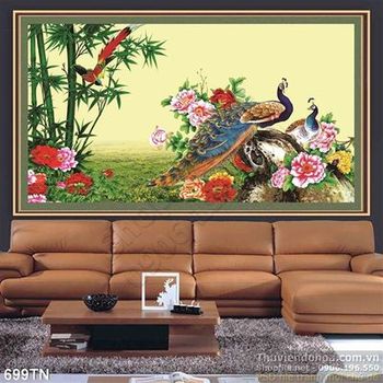 Tranh giả ngọc chim công và hoa mẫu đơn