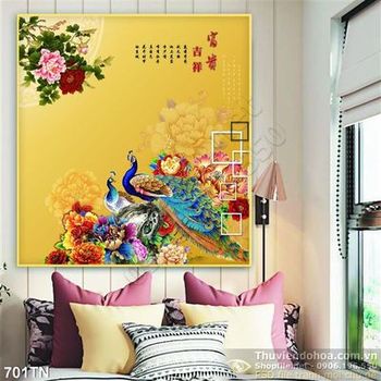 Tranh giả ngọc chim công trang trí