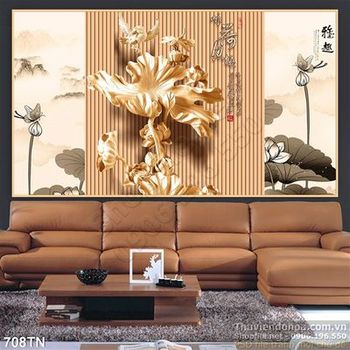 Tranh điêu khắc gỗ hoa sen cổ điển