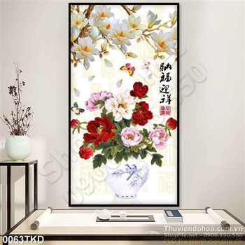 Tranh hoa mẫu đơn và hoa Mộc lan