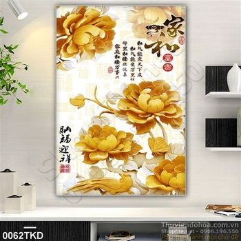 Tranh thư pháp hoa mẫu đơn