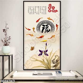 Tranh thư pháp cá chép treo tường phòng khách