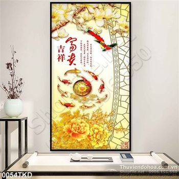 Tranh cửu ngư và hoa Mộc Lan treo tường