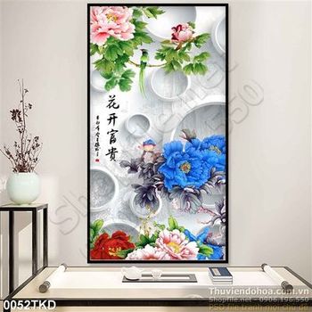 Tranh 3D hoa mẫu đơn trang trí phòng khách