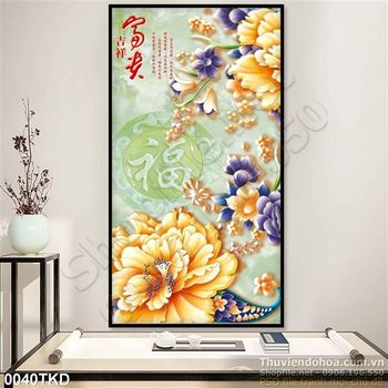 Tranh giả ngọc hoa mẫu đơn trang trí phòng khách