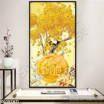 Tranh cây tiền vàng trang trí phòng khách