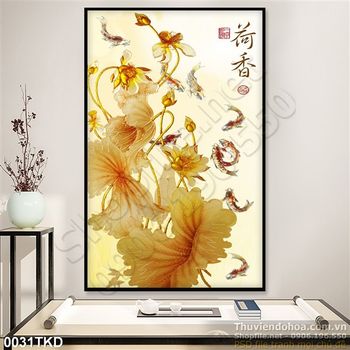 Tranh hoa Sen kim tiền trang trí phòng khách