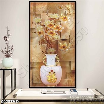 Tranh bình hoa Mộc lan kim tiền